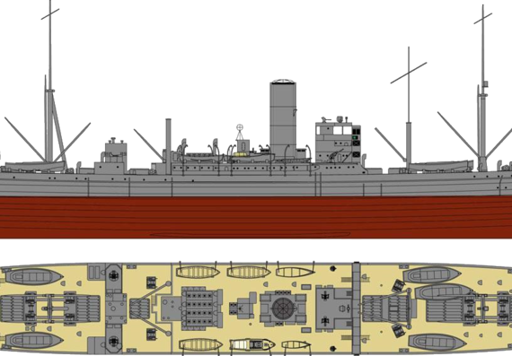 Корабль IJN Mamiya 1944 [Food Supply Ship] - чертежи, габариты, рисунки